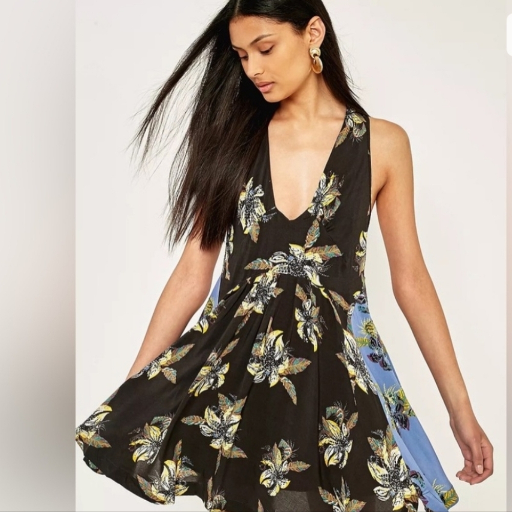 Free People Thought I Was Dreaming Mini Dress - Black and Blue Size XS